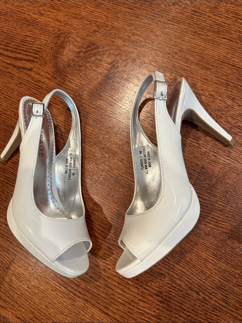 Rampage White Patent Slingback Peep-Toe Heels - Picture 6 of 7